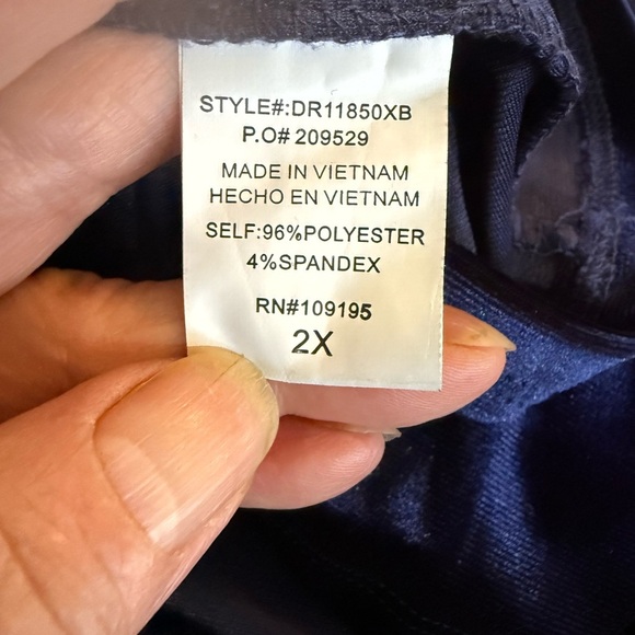 Love J Midnight Blue faux Velvet Dress with V cut neckline Size 2X - Picture 5 of 9